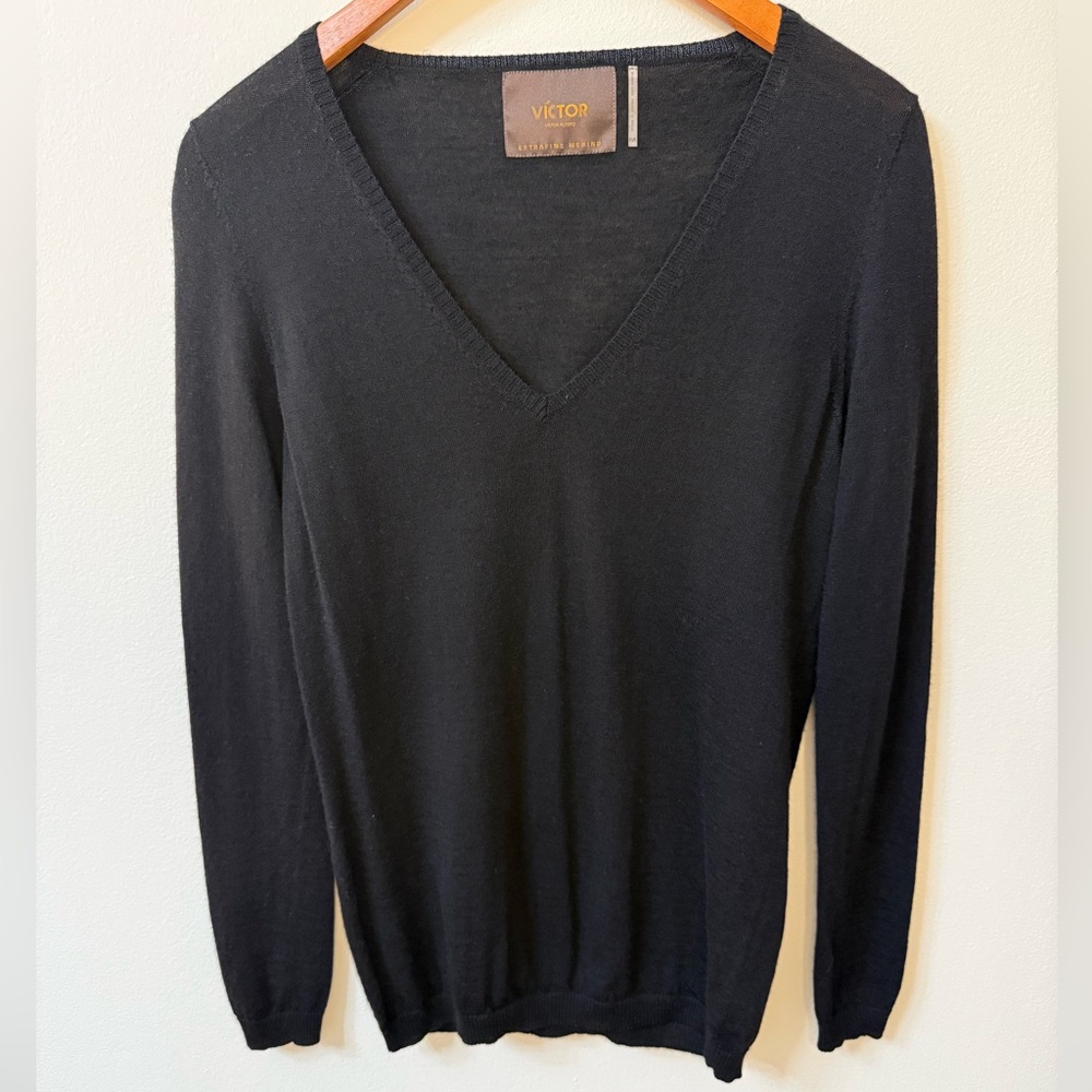 Men's Black V-Neck Sweater - Lightweight Knit